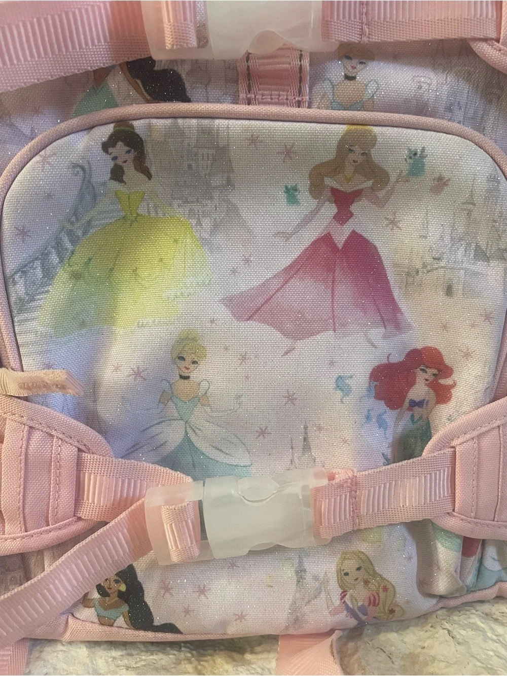 Pottery Barn Kids Pink Shimmer Disney Princess Print Backpack